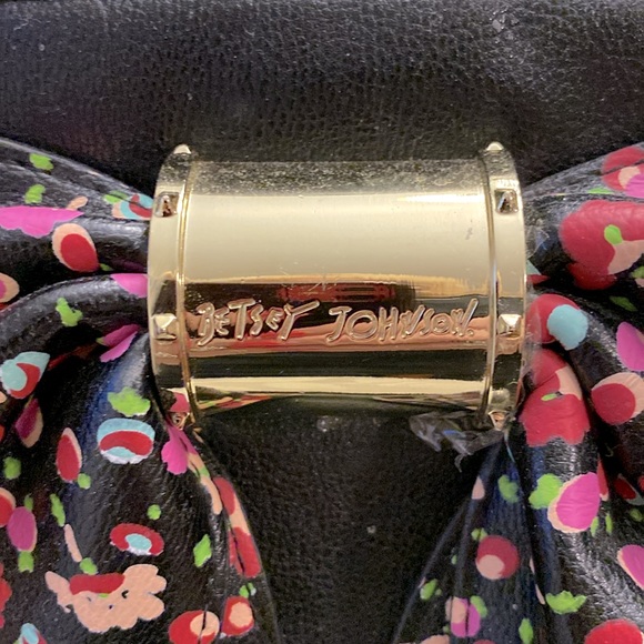 🌹Betsy Johnson pink floral bow shoulder / hand bag vintage black oversized - Picture 13 of 16